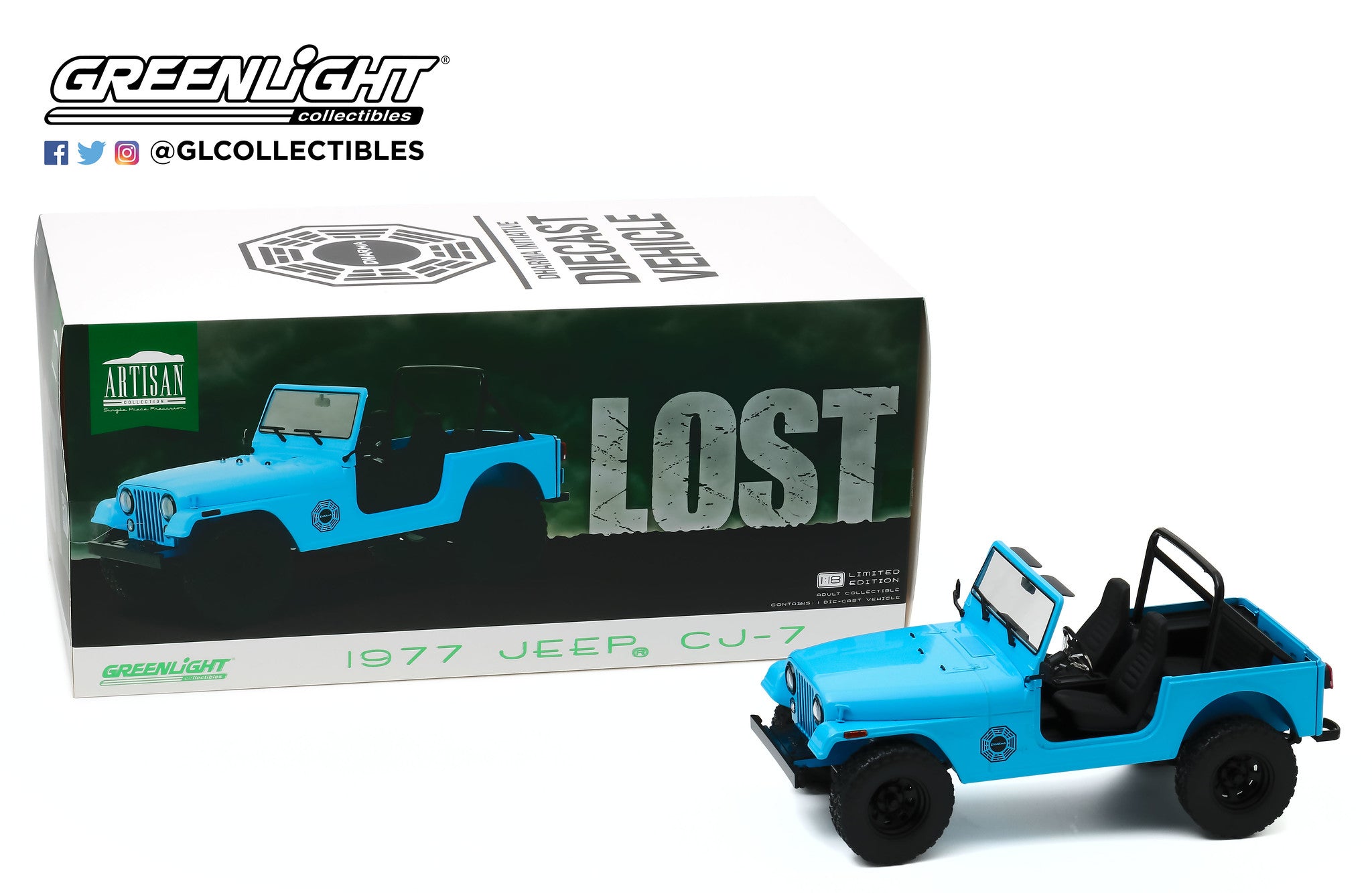 GreenLight 1:18 Artisan Collection - Lost (2004-10 TV Series) - 1977 Jeep CJ-7 Dharma Jeep 19064