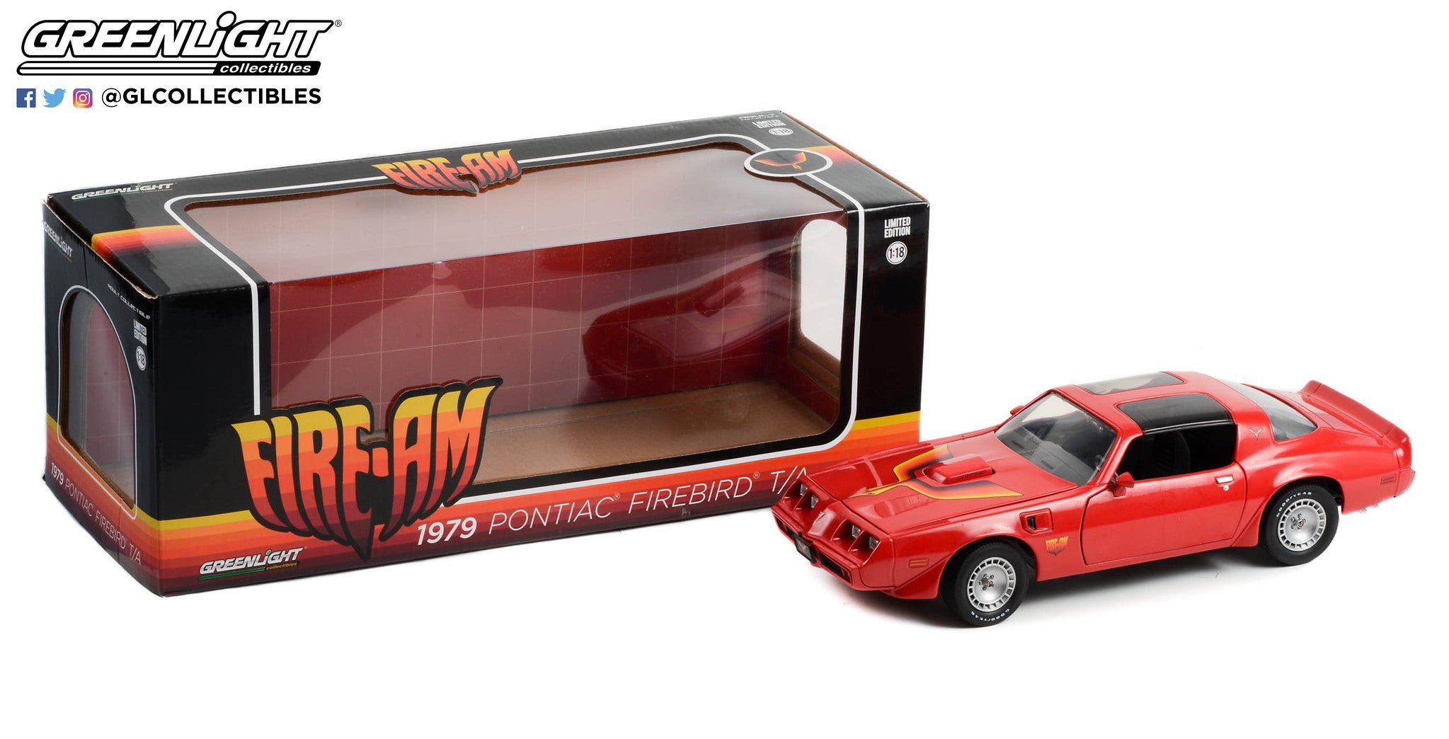 GreenLight 1:18 1979 Pontiac Firebird Fire Am by Very Special Equipment (VSE) - Red with Hood Bird 13613