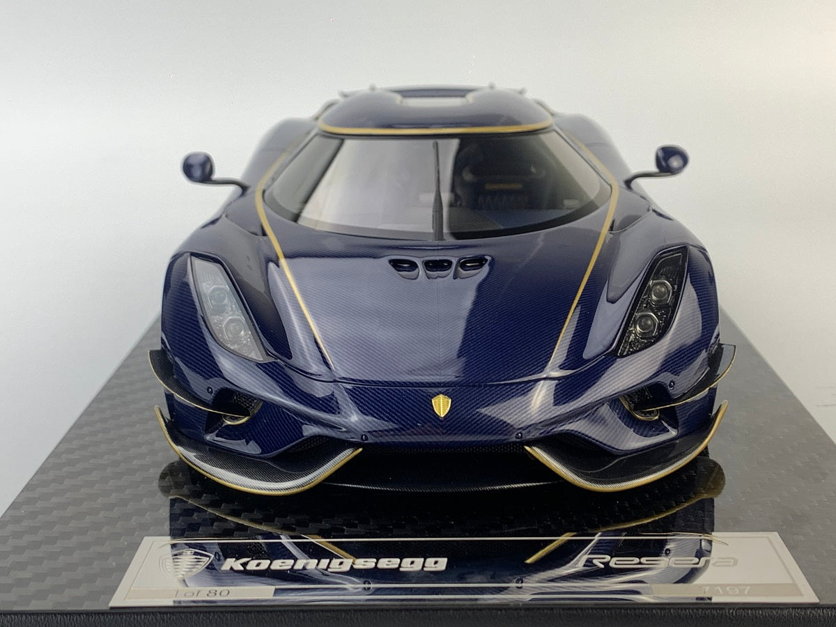 Frontiart 1:18 Koenigsegg Regera blue tinted carbon and gold wheels F079-152