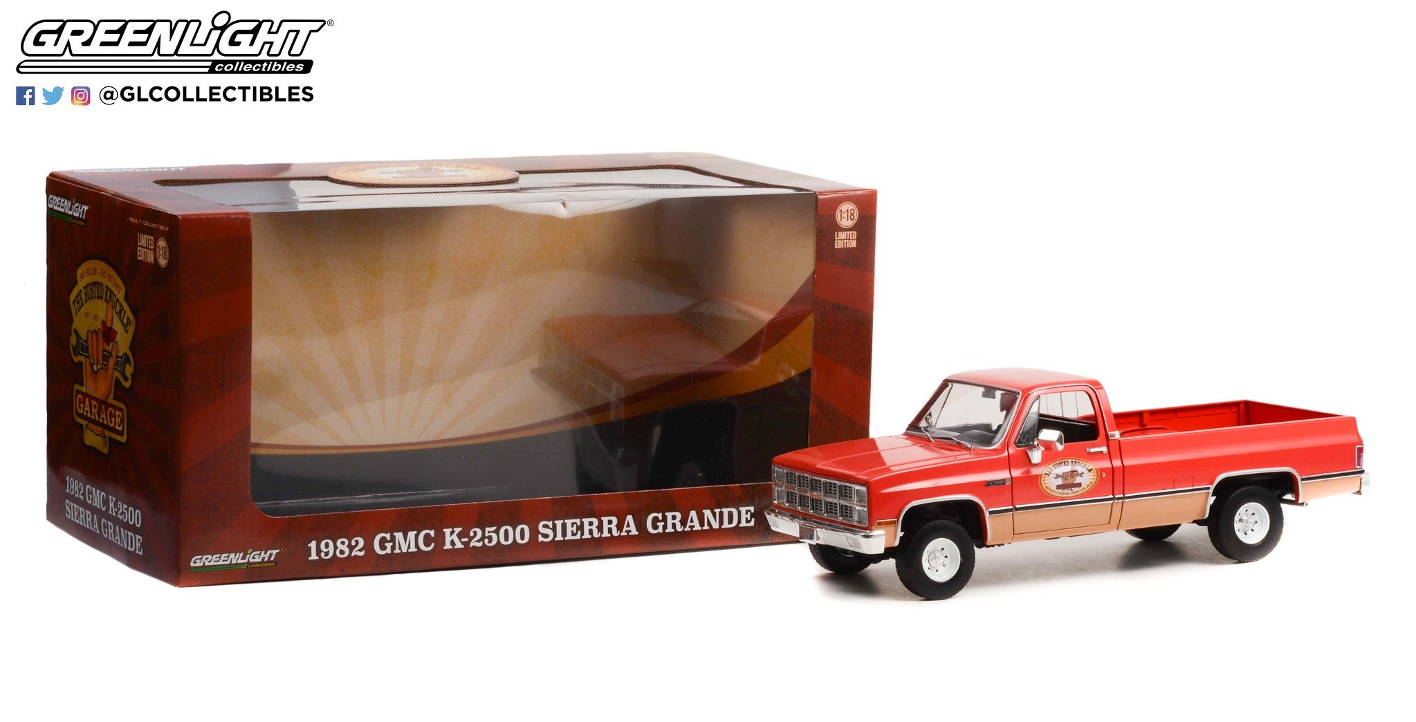 GreenLight 1:18 1982 GMC K-2500 Sierra Grande Wideside with Trailer Hitch - Busted Knuckle Garage 13612