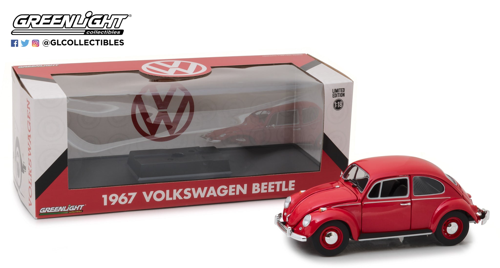 GreenLight 1/18 1967 Volkswagen Beetle Right-Hand Drive Candy Apple Red 13511