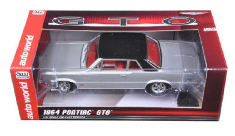 1964 Pontiac GTO Silvermist Grey with Gloss Black Roof 1/24 Diecast Model Car by Autoworld