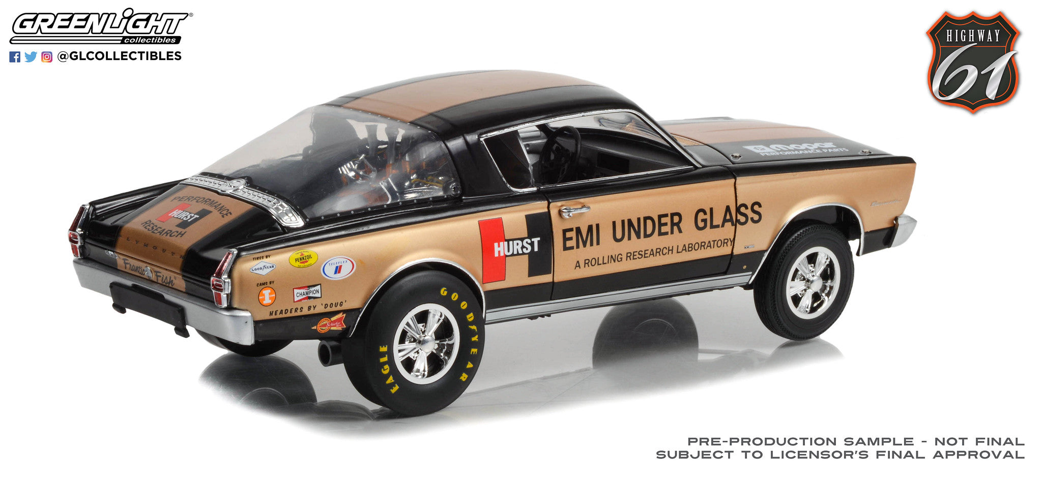 Highway 61 1:18 1966 Plymouth Barracuda - Hurst HEMI Under Glass A Rolling Research Laboratory HWY-18034