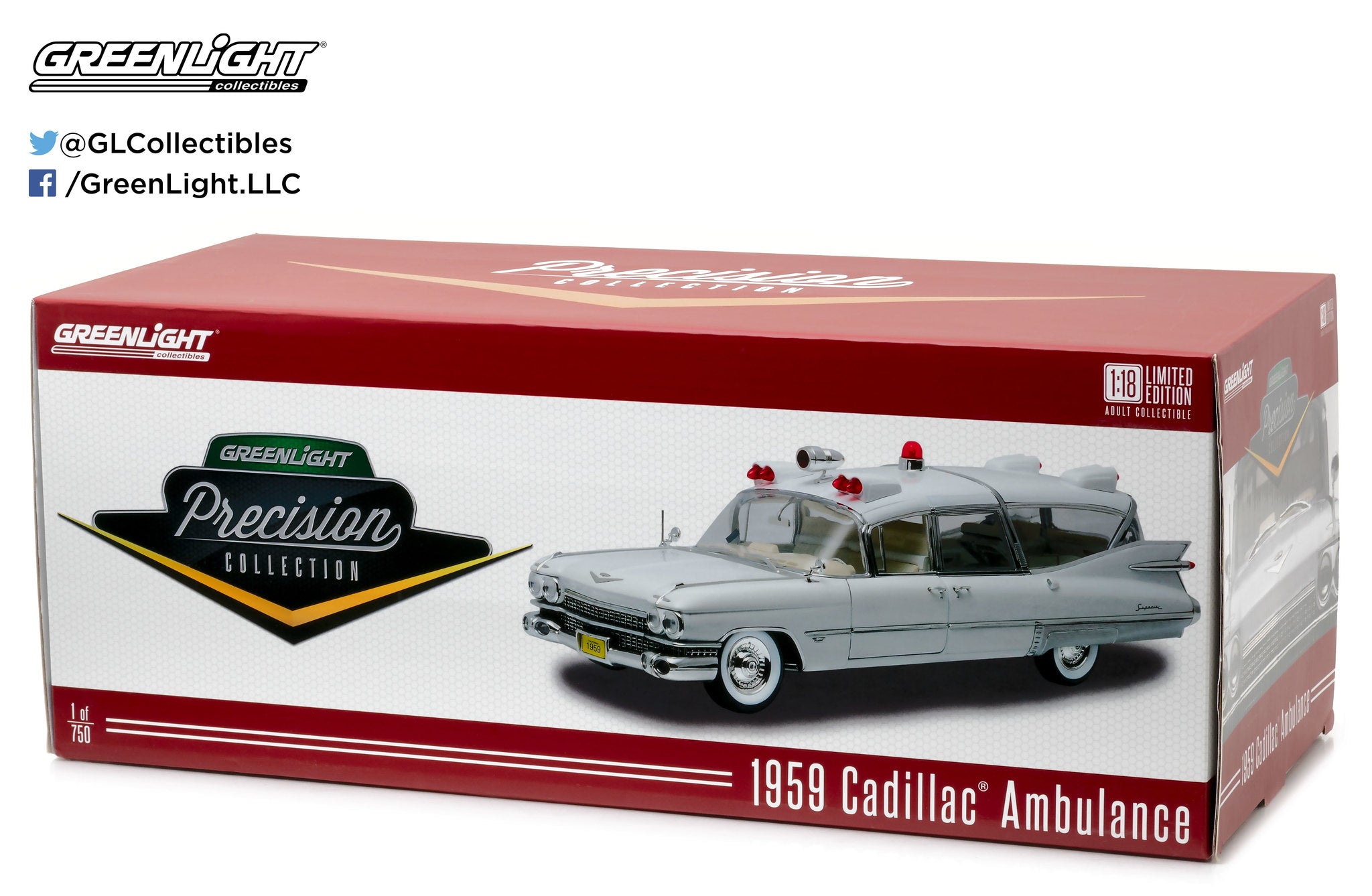GreenLight Precision Collection 1:18 1959 Cadillac Ambulance - White PC-18004