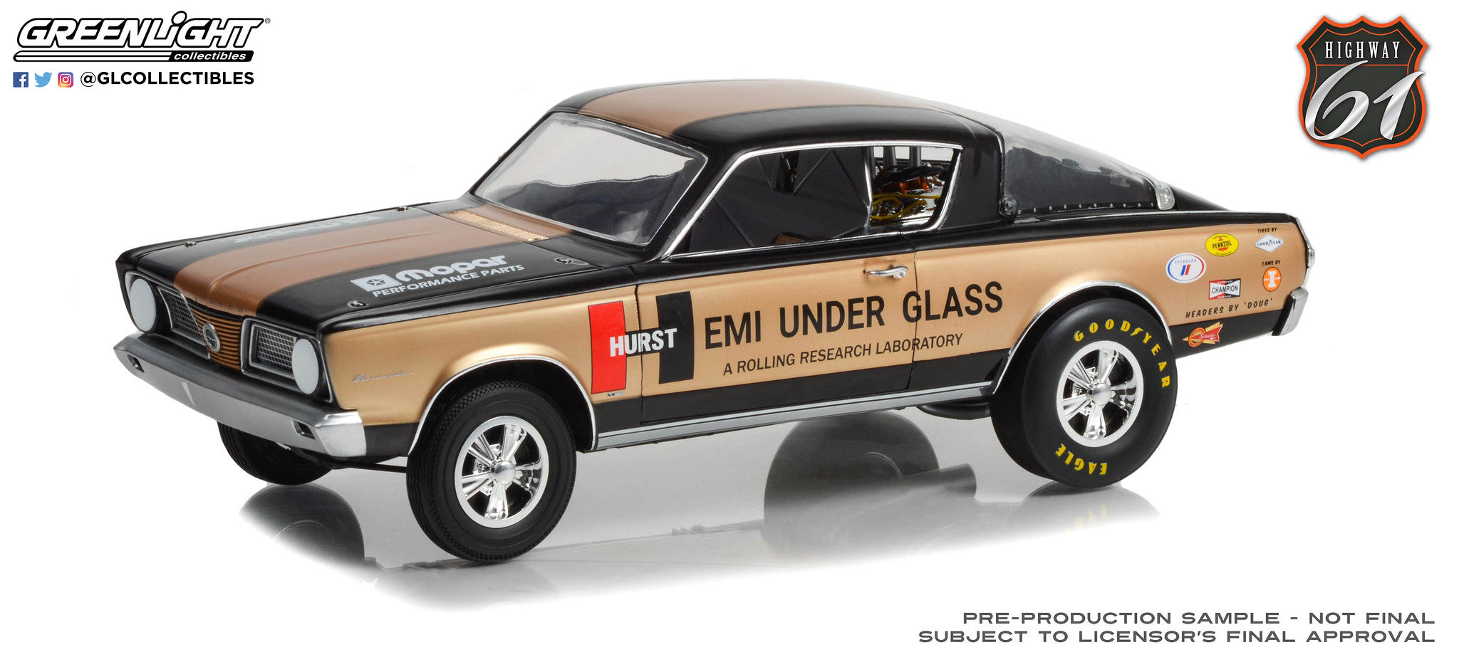 Highway 61 1:18 1966 Plymouth Barracuda - Hurst HEMI Under Glass A Rolling Research Laboratory HWY-18034