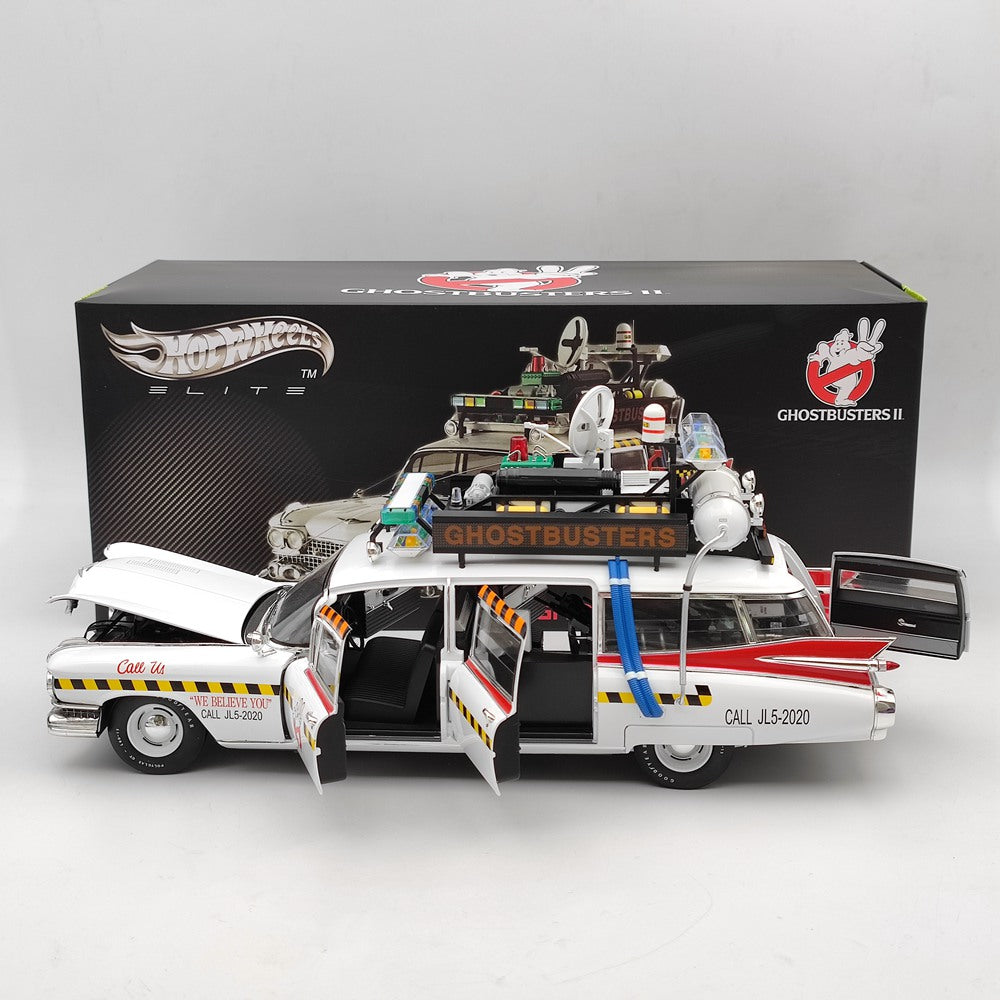 HOT WHEELS 1/18 Cadillac Ghostbusters II ECTO 1A Elite X5470 Diecast Model Toy Car Gift