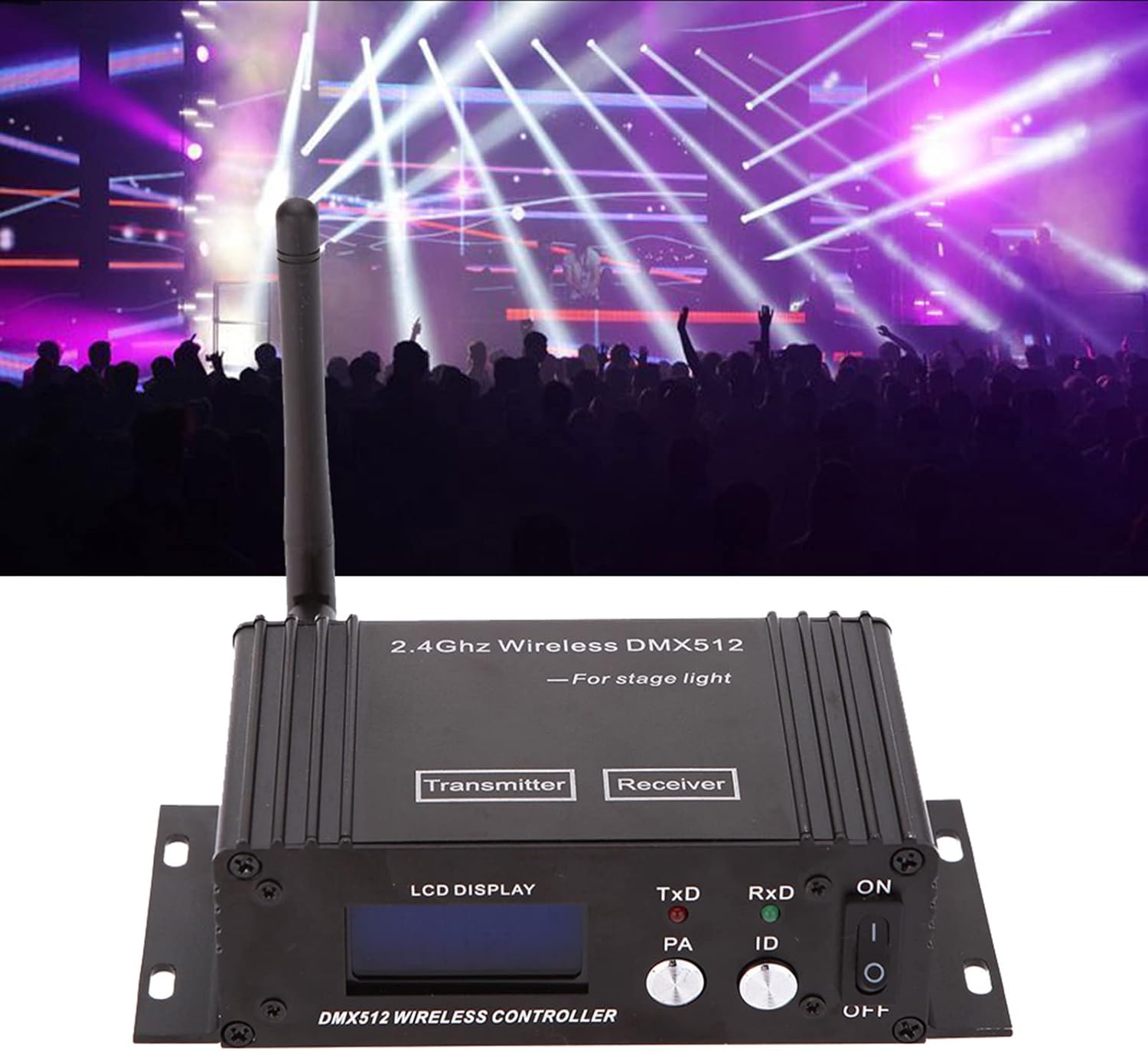 Lixada DMX 512 Controller 2.4G Wireless Transmitter Receiver LCD Display Power Adjustable Repeater Lighting Dimmer Controller for Disco DJ Party Light
