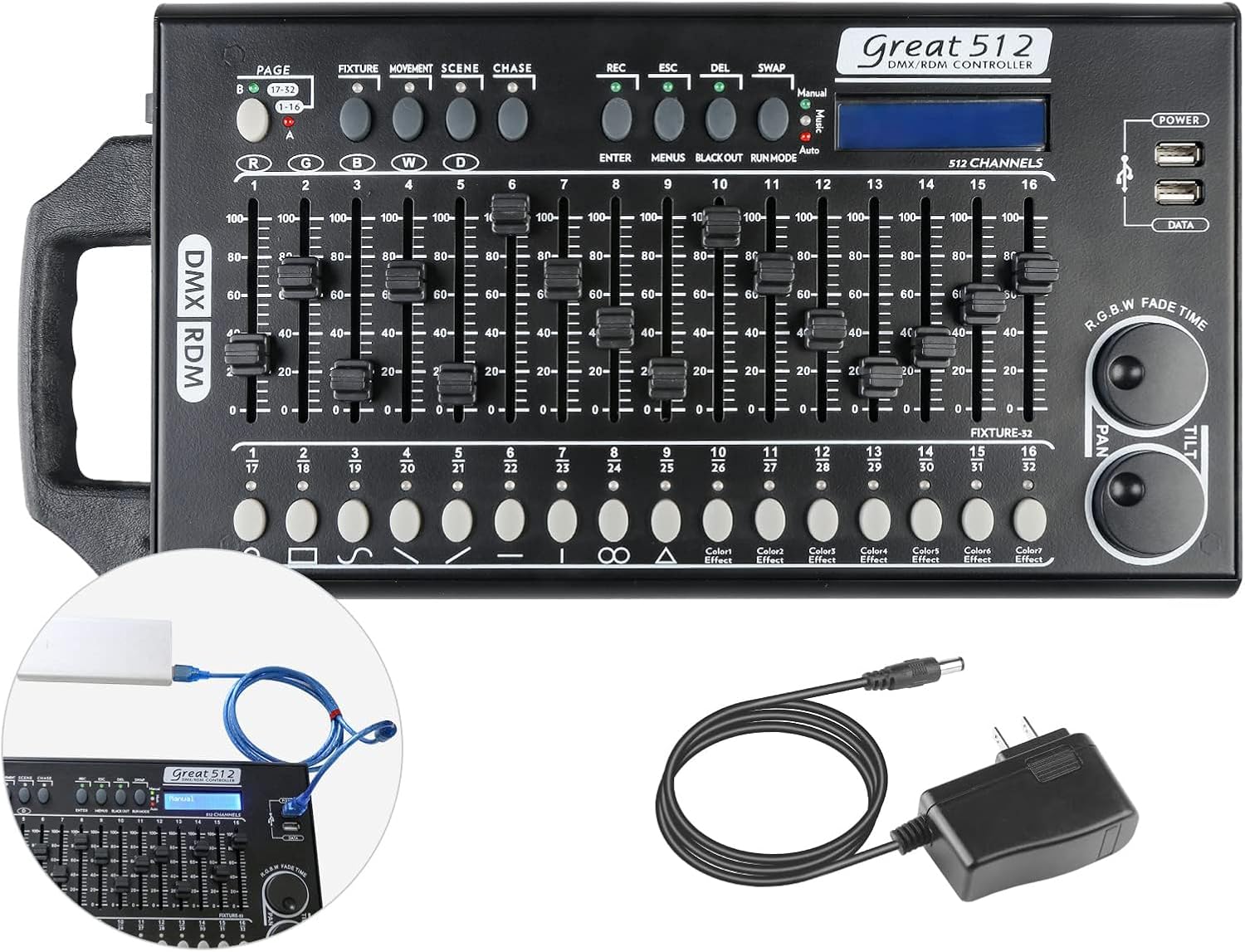 DMX 512 Stage Light Controller - 512 Channel DMX Lights Controller with Built-in Program and RDM Dip Switch Function