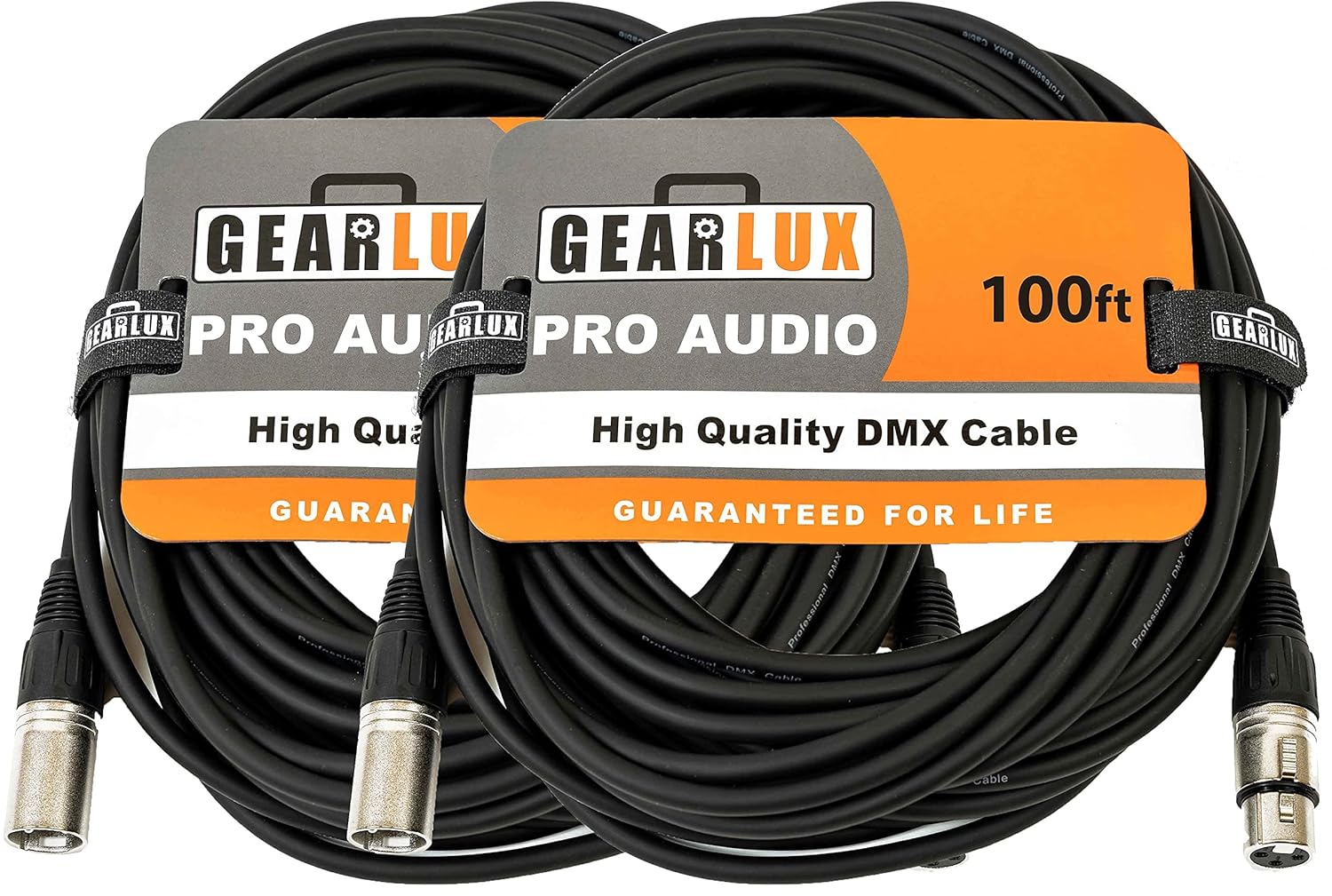 Gearlux DMX Cable, 3 Pin, Male to Female, 25 Feet - 2 Pack