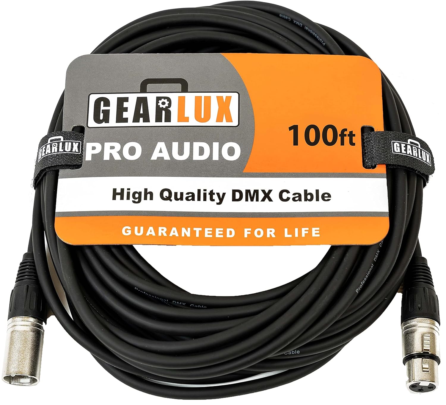 Gearlux DMX Cable, 3 Pin, Male to Female, 25 Feet - 2 Pack