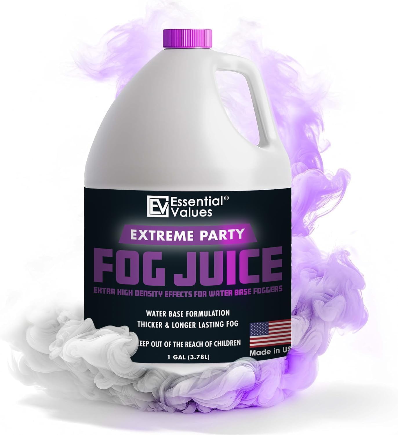Essential Values Fog Machine Liquid - Long-Lasting Fog Juice for Smoke Machine Extreme High-Density, 32oz/Quart – Manufactured in USA – Water Based Foggers 700+ Watt Machines