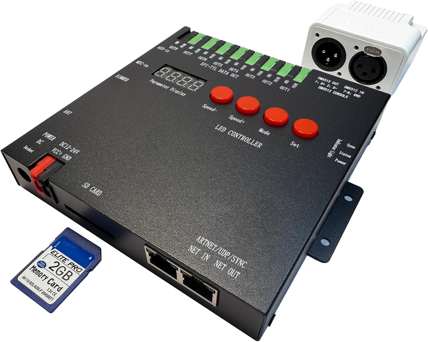 K8 ARTNET+DMX CONSOLE LED CONTROLLER, Suitable for SPI and DMX512 LED Light, Online Offline, Addressable Programmable, 1G SD Card With 96 Program Modes and Offline Software.