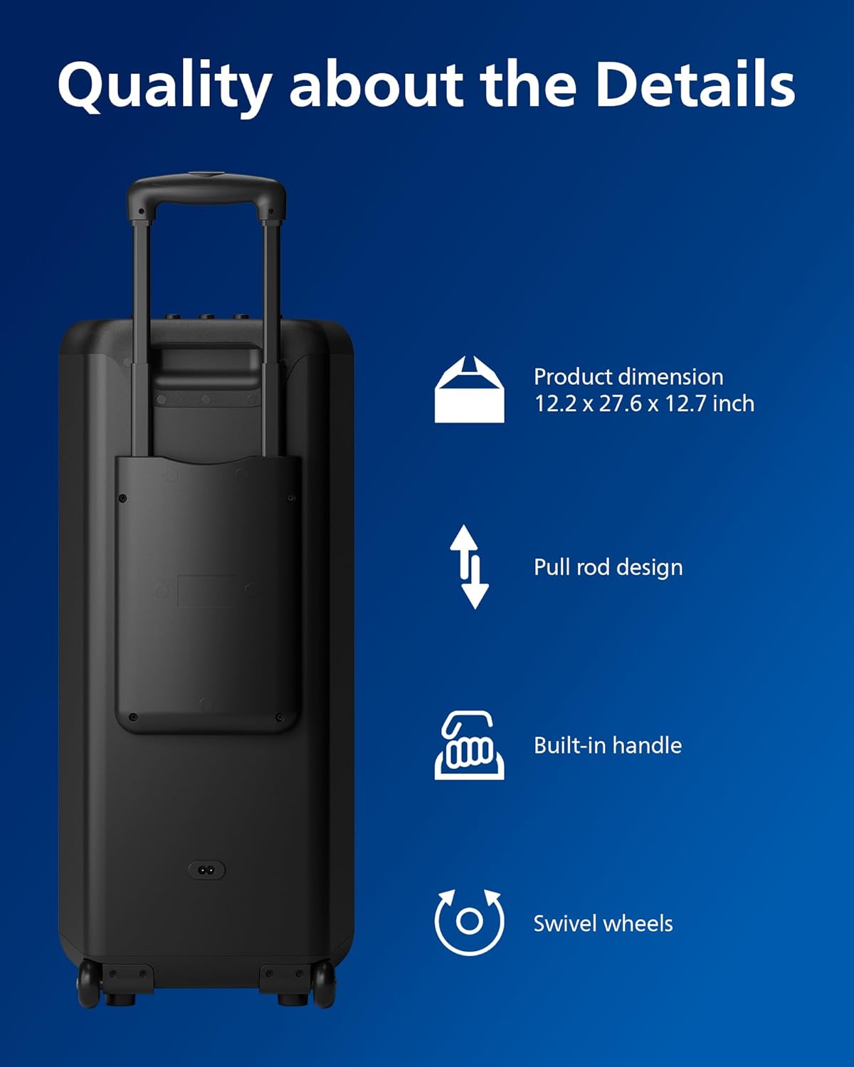 PHILIPS X3206 Bluetooth Party Speaker with Deep bass, Up to 14 Hours Battery, Party Lights and Karaoke Effects, Microphone and Guitar Input, Audio-in, USB Charging, Built-in Trolley, TAX3206