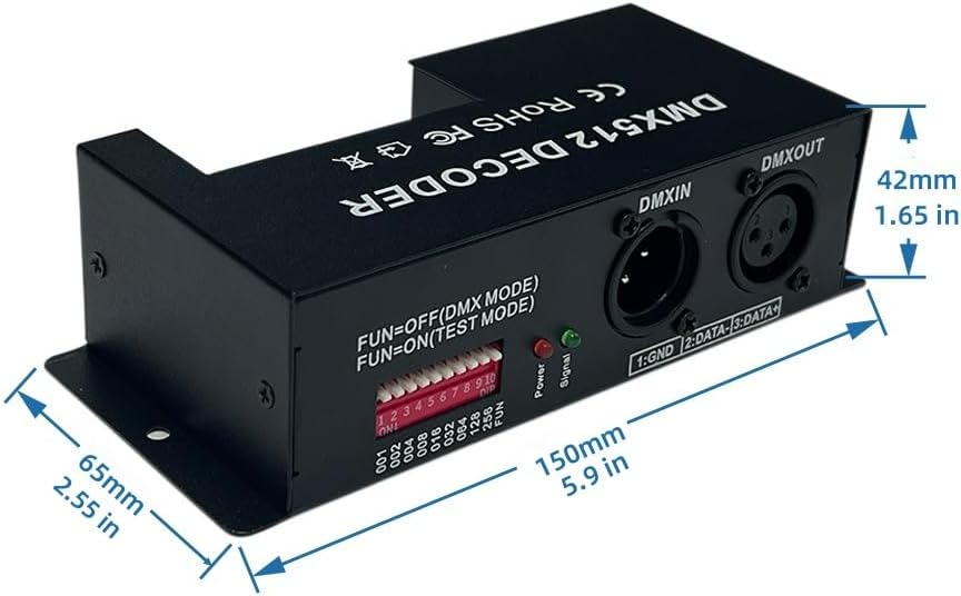 GIDERWEL 12 Channel DMX Decoder RGB Controller 60A PWM DMX512 Dimmer Driver for RGB Light Strip and LED Module Light DC12V-24V