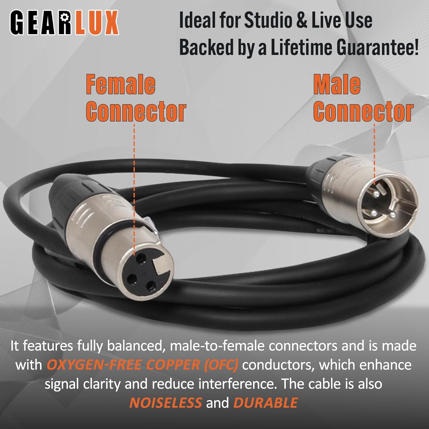 Gearlux DMX Cable, 3 Pin, Male to Female, 25 Feet - 2 Pack