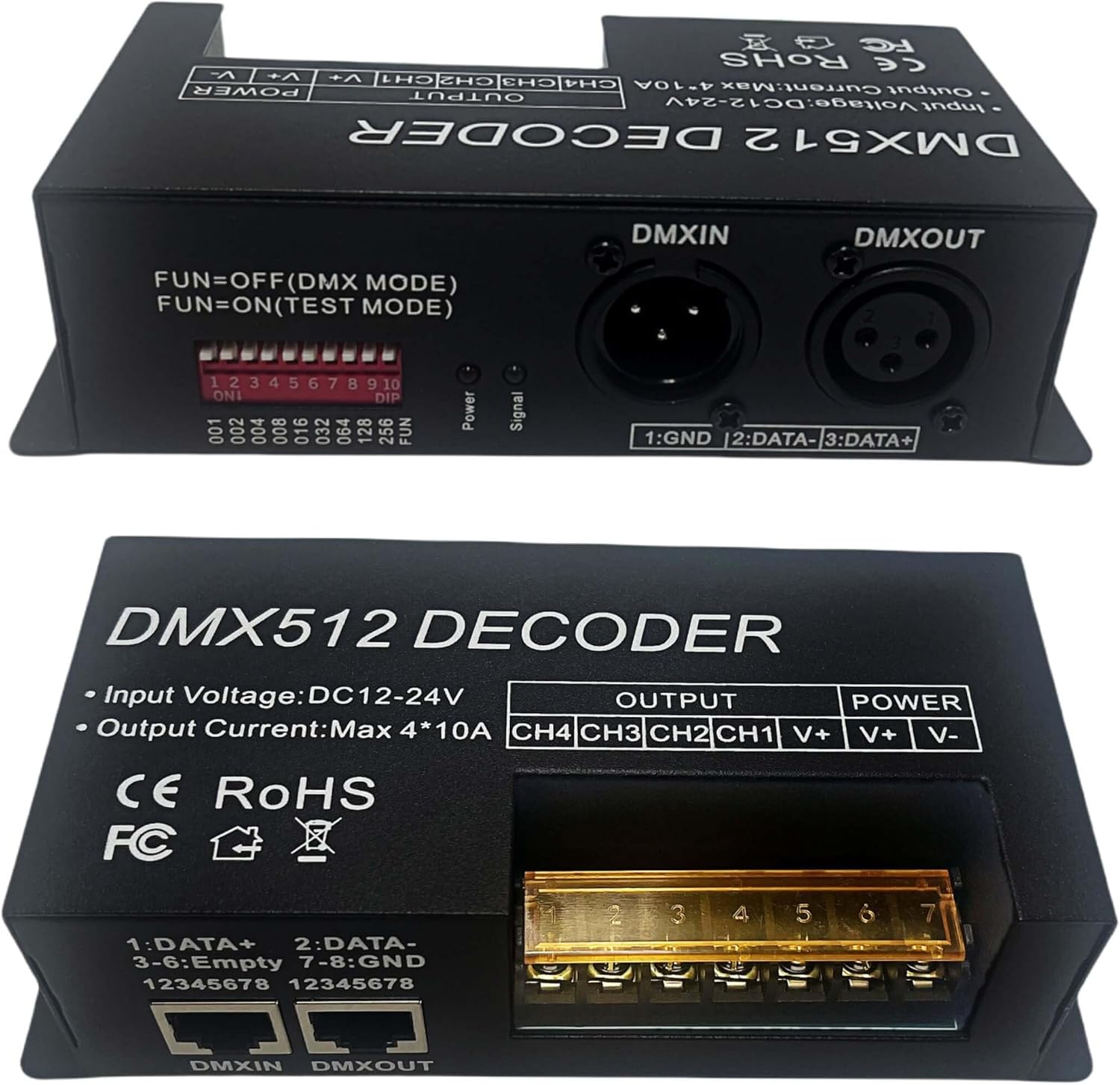 GIDERWEL 12 Channel DMX Decoder RGB Controller 60A PWM DMX512 Dimmer Driver for RGB Light Strip and LED Module Light DC12V-24V