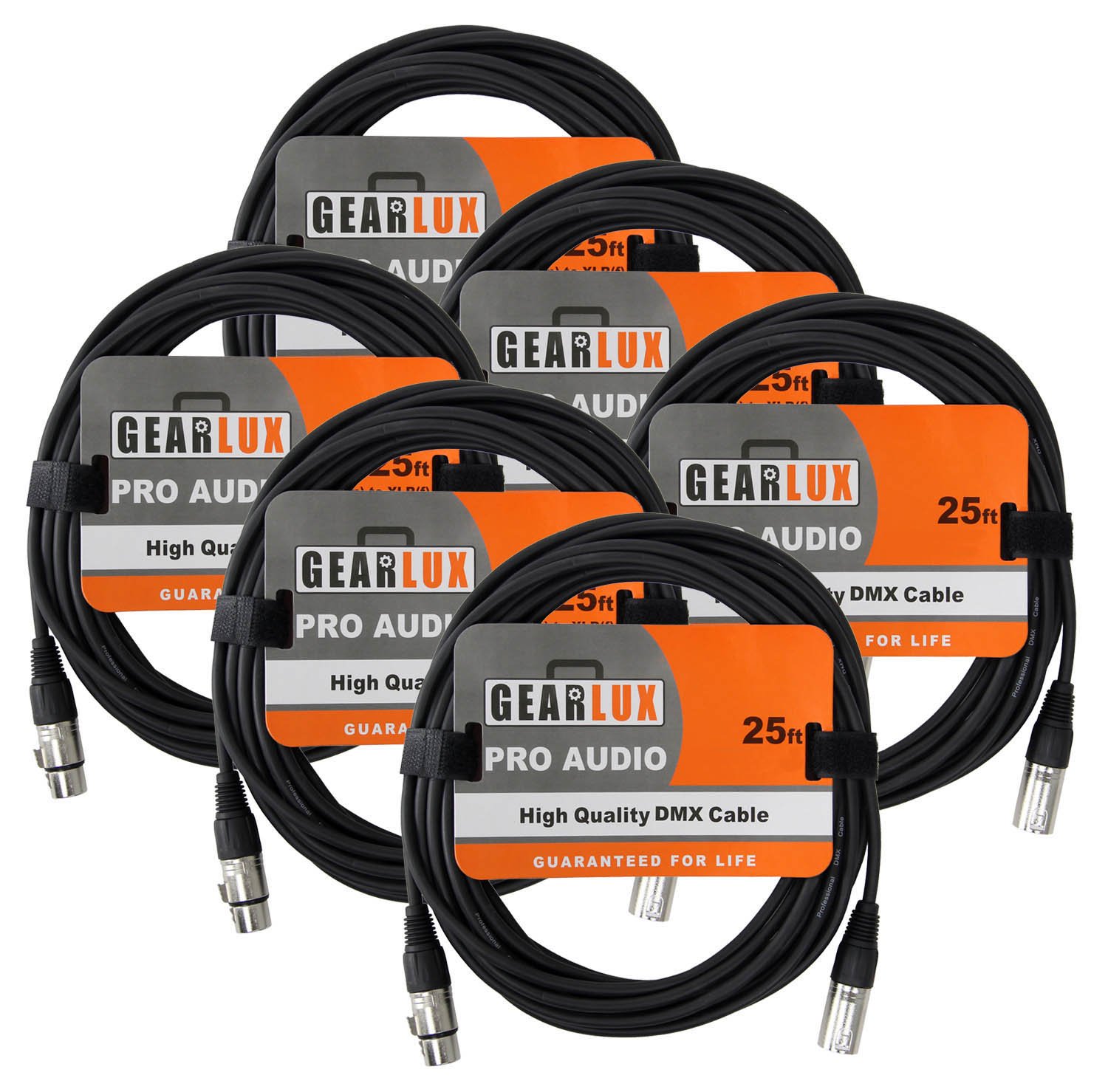 Gearlux DMX Cable, 3 Pin, Male to Female, 25 Feet - 2 Pack