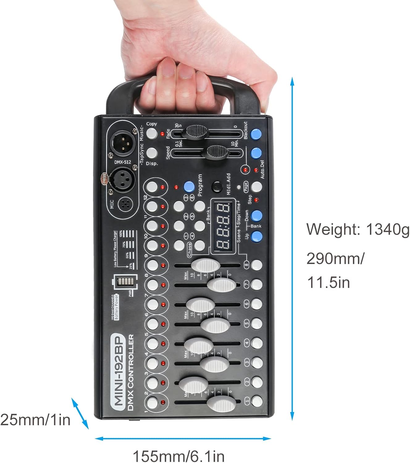 Battery Dmx Controller with Midi, Portable Dmx Controller for Moving Head Lights, Dmx 192 Controller Lighting Console, Dmx512 Controller with Built-in Battery