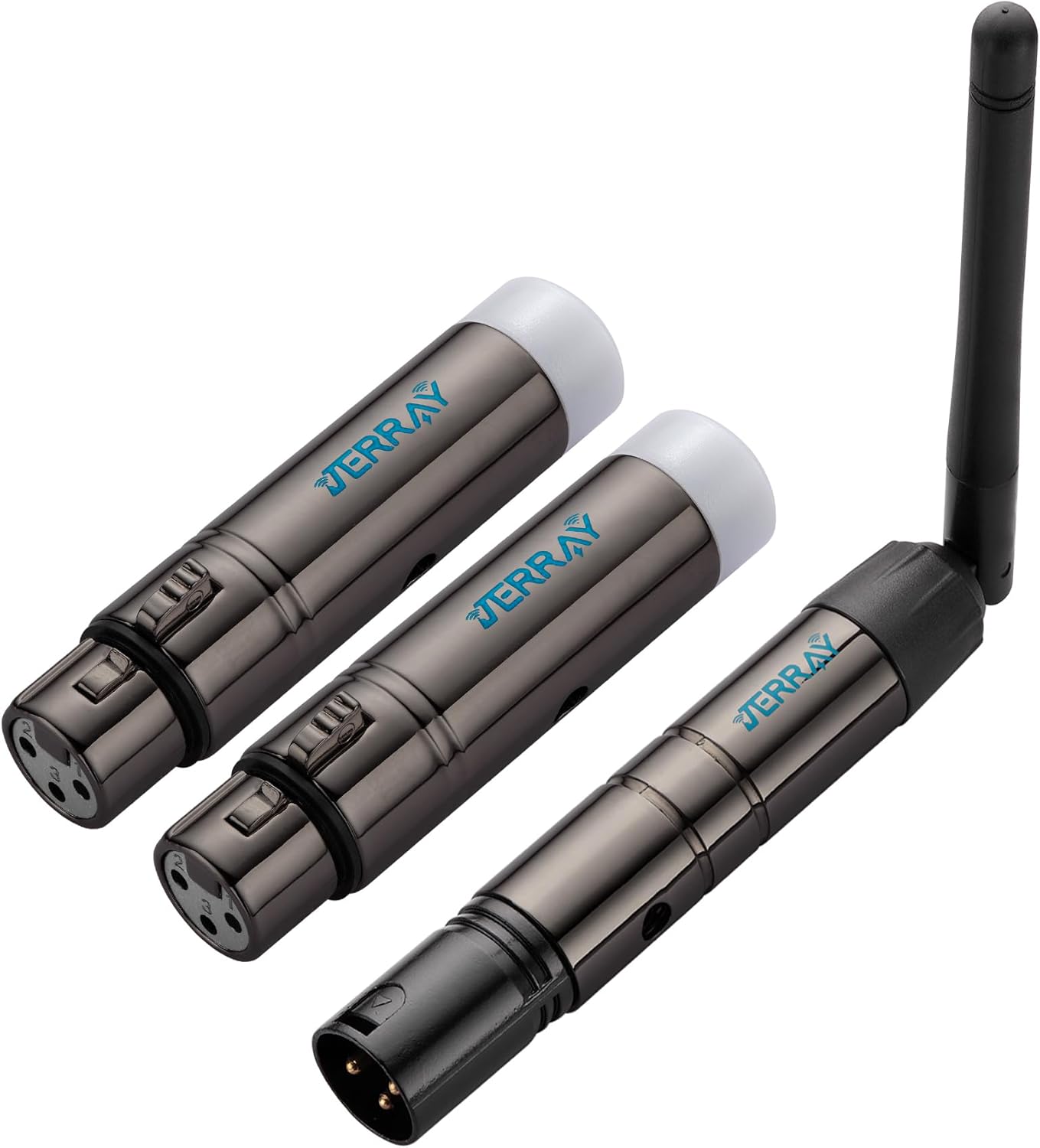 JERRAY 3Pcs Wireless DMX Dfi DJ 2.4G 2 Receivers & 1 Transmitter LED Stage Lighting Control Short Version for LED Stage Par Party Light Black DMX512 Wilress