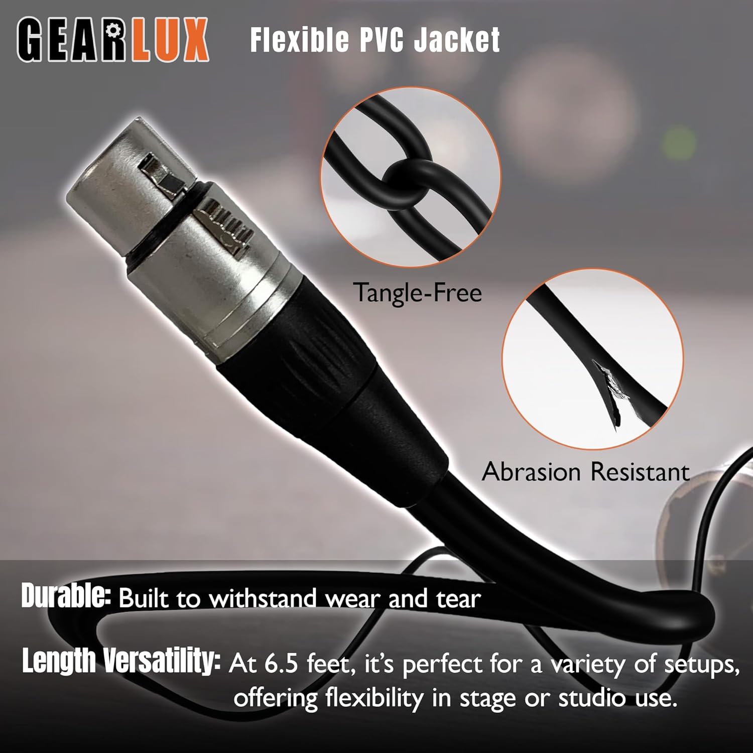Gearlux DMX Cable, 3 Pin, Male to Female, 25 Feet - 2 Pack