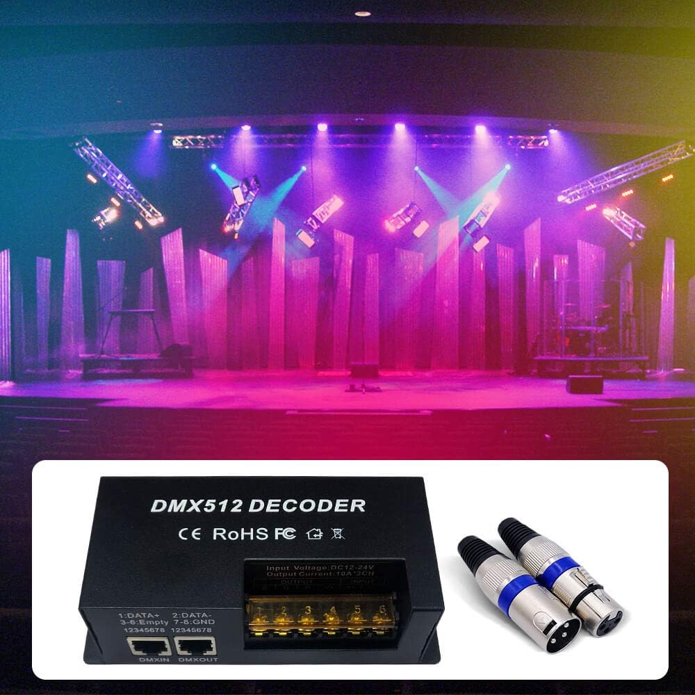 GIDERWEL 12 Channel DMX Decoder RGB Controller 60A PWM DMX512 Dimmer Driver for RGB Light Strip and LED Module Light DC12V-24V