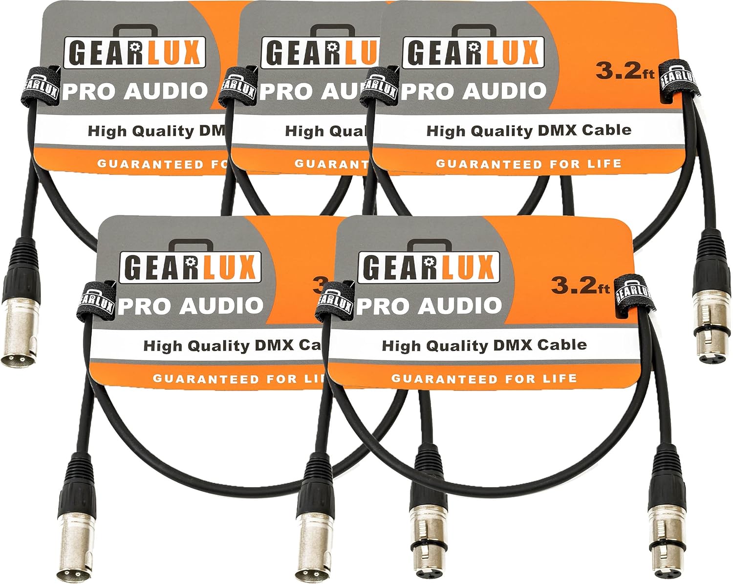 Gearlux DMX Cable, 3 Pin, Male to Female, 25 Feet - 2 Pack