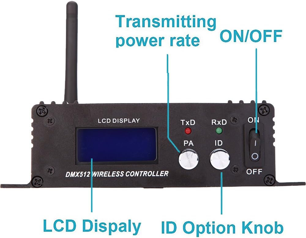 DMX512 Controller 2.4G Wireless Controller Transmitter Receiver LCD Display Power Adjustable Lighting Repeater Controller 16 Groups ID Coding for Party DJ Show Club Stage Disco Stage Light