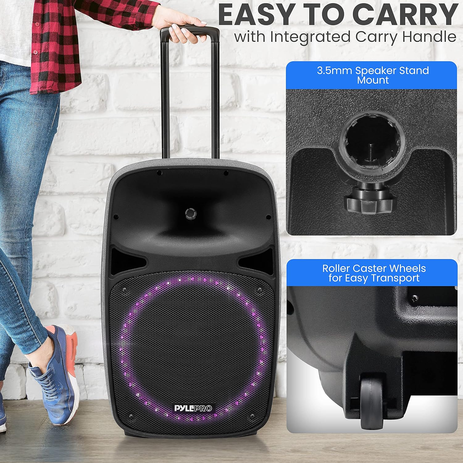 Pyle Powered Bluetooth PA Speaker Kit - Event Ready - Just Plug In and Play Active and Passive 350w Loudspeakers with Wired Microphone, Speaker Stands, Remote - MP3/USB/SD/AUX inputs - PPHP849KT