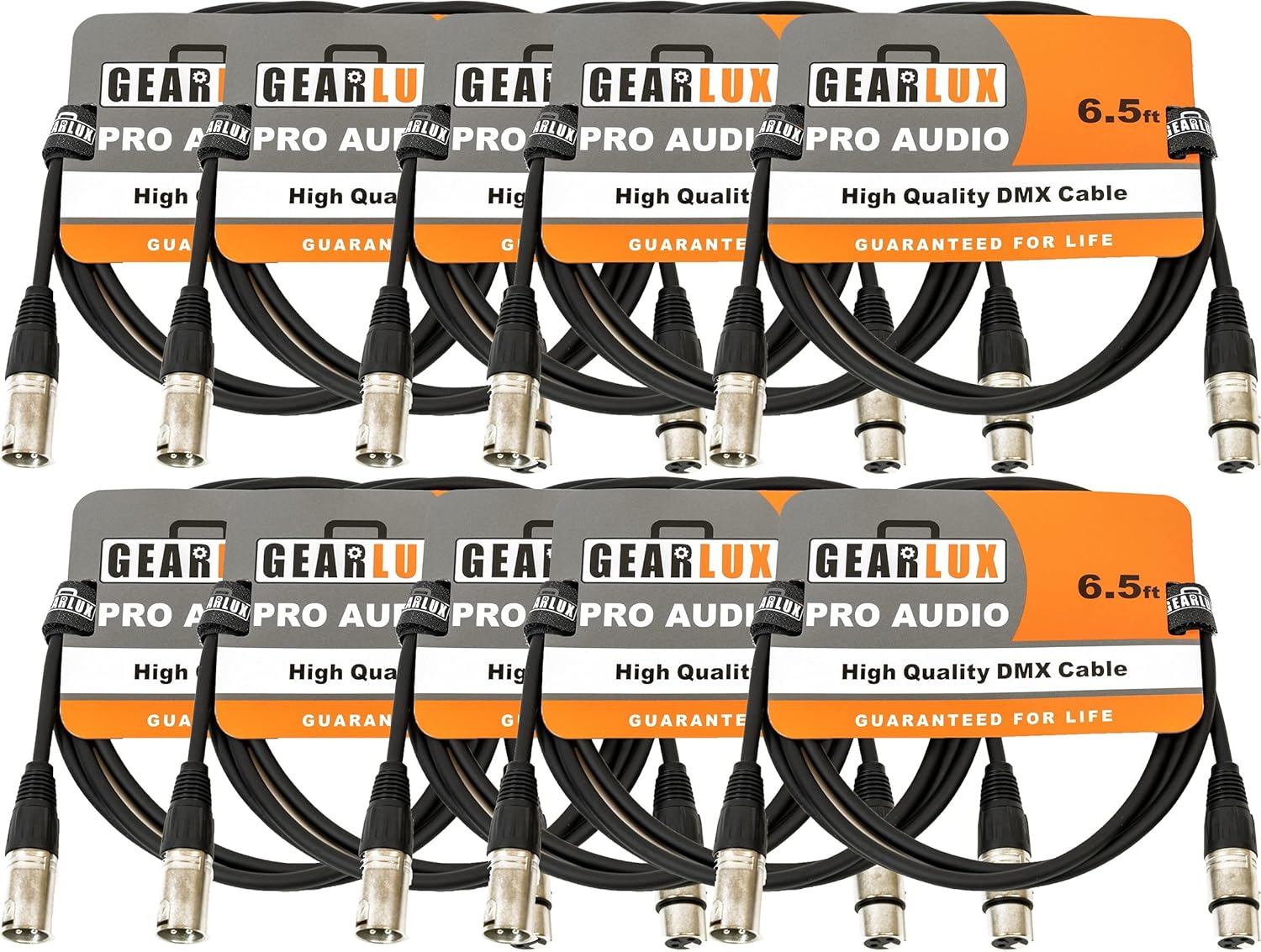 Gearlux DMX Cable, 3 Pin, Male to Female, 25 Feet - 2 Pack