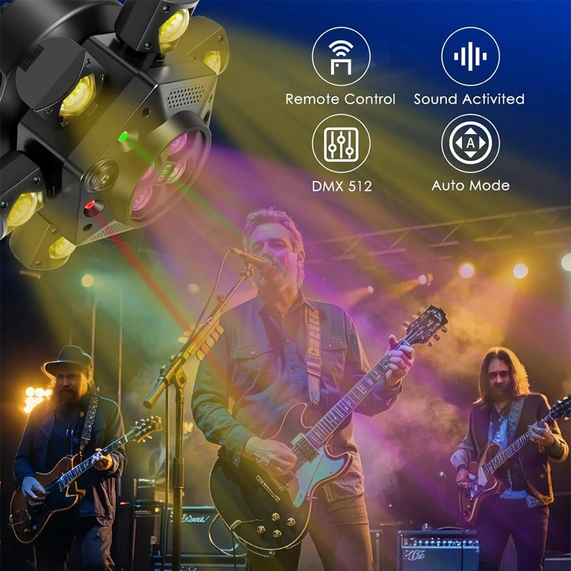 150W RGBW Moving Head DJ Light with 6 Arms, Sound-Activated DMX Bee-Eye Effect