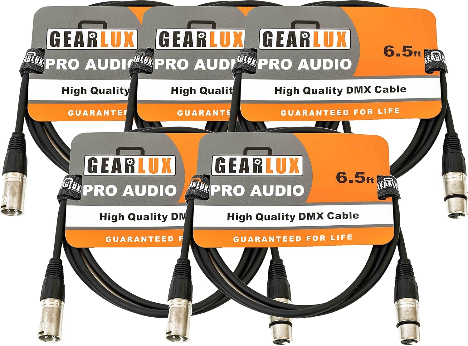 Gearlux DMX Cable, 3 Pin, Male to Female, 25 Feet - 2 Pack