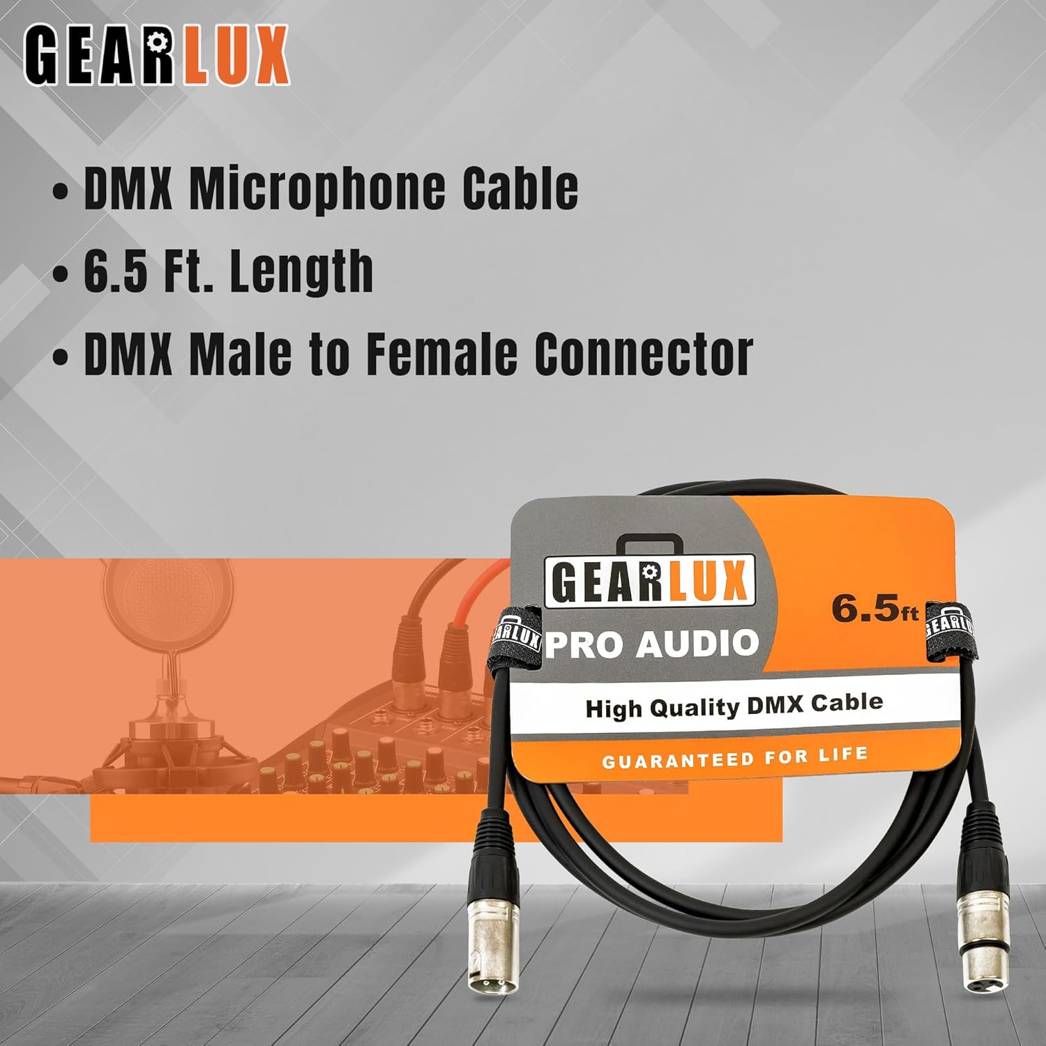 Gearlux DMX Cable, 3 Pin, Male to Female, 25 Feet - 2 Pack