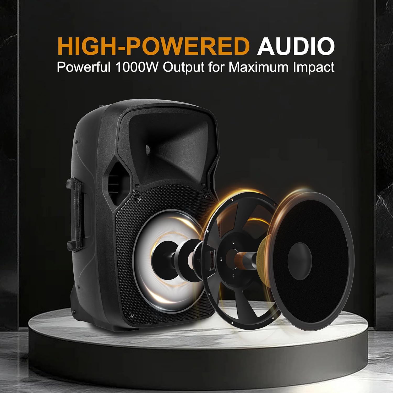 PRORECK Party 12 12-Inch 1000 Watts 2-Way Powered PA Speaker System Combo Set with Bluetooth/USB Drive Read Function/SD Card Reader/FM Radio/Remote Control/Speaker Stand