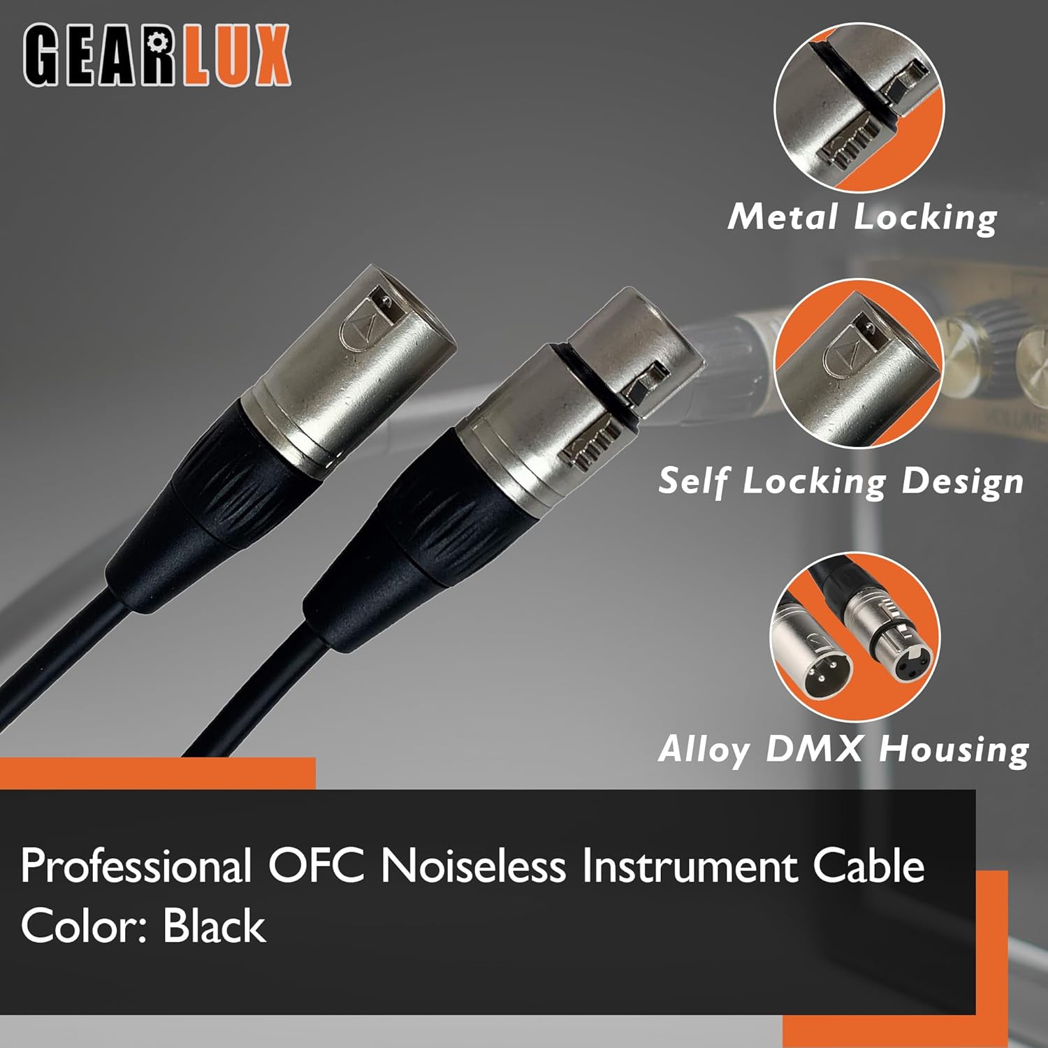 Gearlux DMX Cable, 3 Pin, Male to Female, 25 Feet - 2 Pack