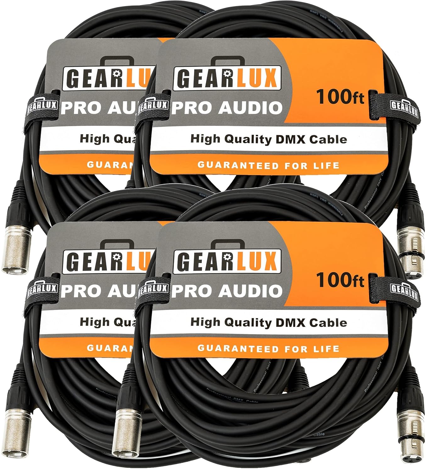 Gearlux DMX Cable, 3 Pin, Male to Female, 25 Feet - 2 Pack