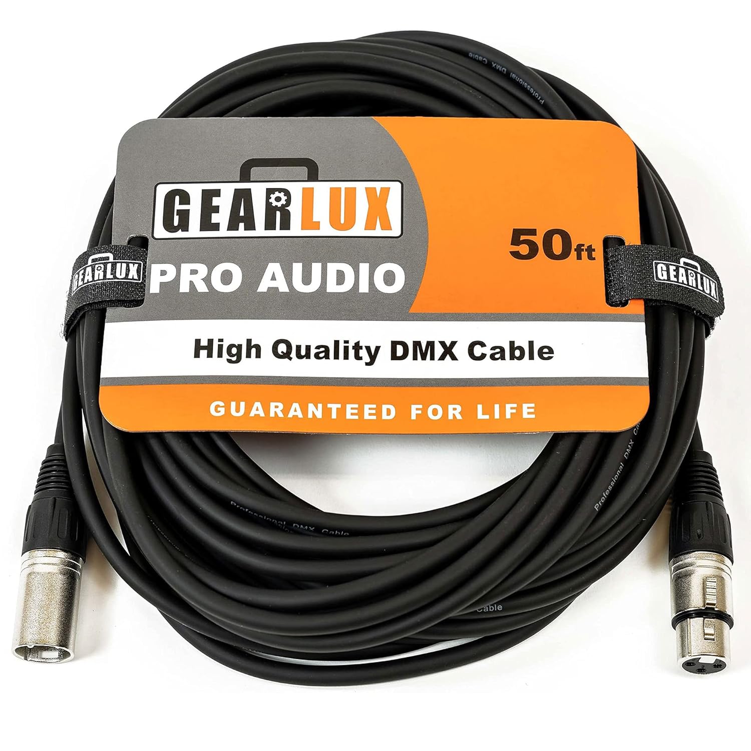 Gearlux DMX Cable, 3 Pin, Male to Female, 25 Feet - 2 Pack