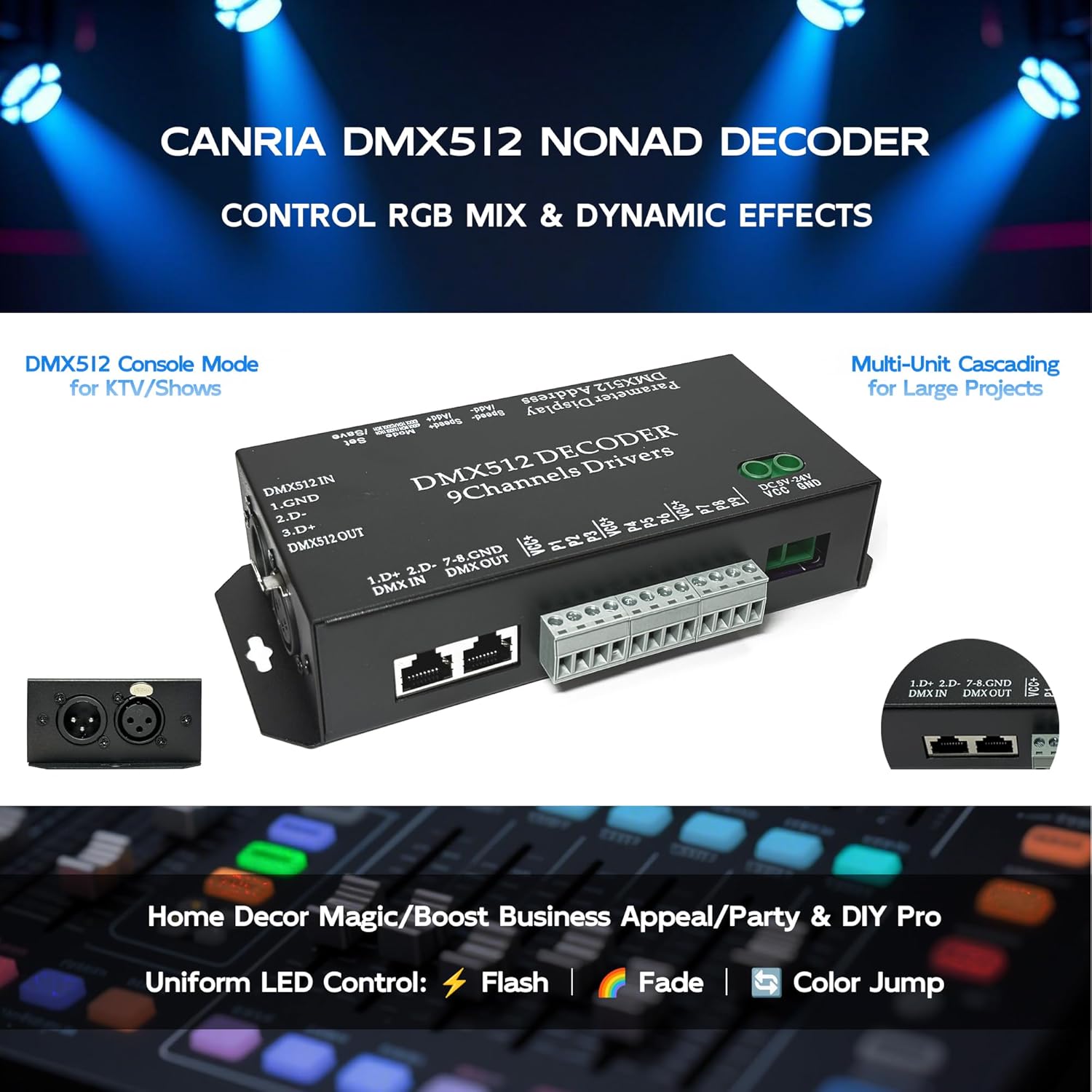 K8 ARTNET+DMX CONSOLE LED CONTROLLER, Suitable for SPI and DMX512 LED Light, Online Offline, Addressable Programmable, 1G SD Card With 96 Program Modes and Offline Software.