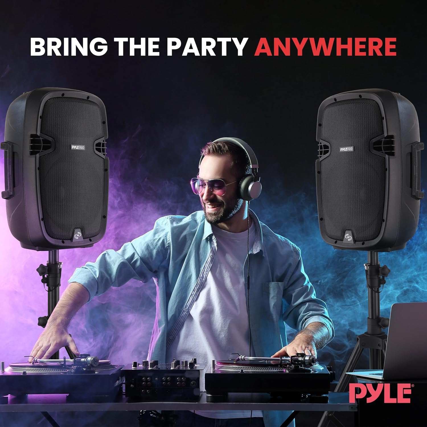 Pyle Powered Bluetooth PA Speaker Kit - Event Ready - Just Plug In and Play Active and Passive 350w Loudspeakers with Wired Microphone, Speaker Stands, Remote - MP3/USB/SD/AUX inputs - PPHP849KT