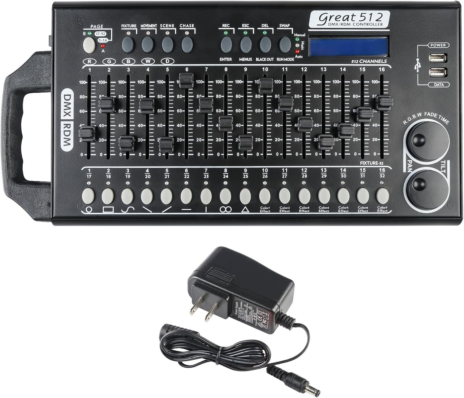 DMX 512 Stage Light Controller - 512 Channel DMX Lights Controller with Built-in Program and RDM Dip Switch Function