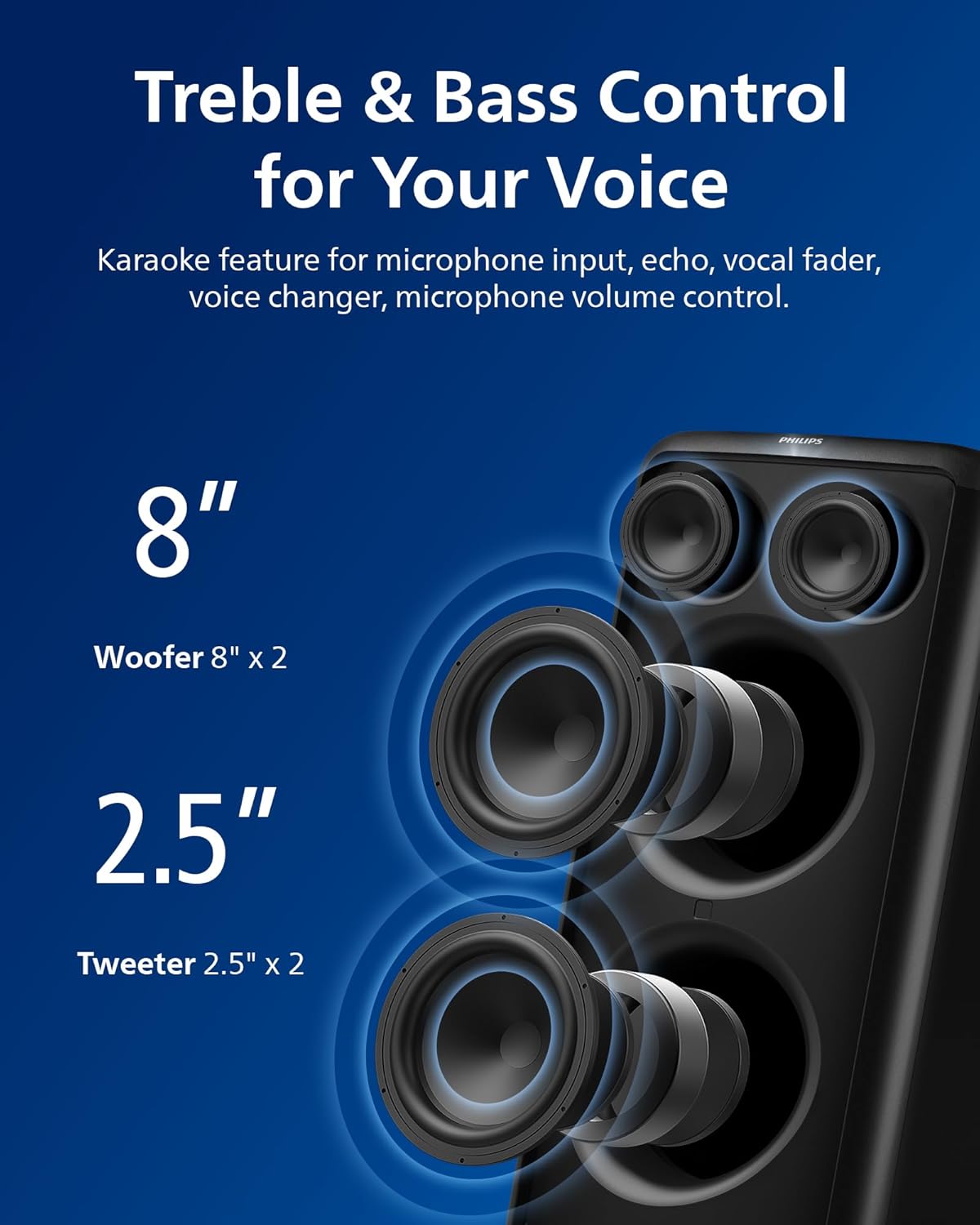 PHILIPS X3206 Bluetooth Party Speaker with Deep bass, Up to 14 Hours Battery, Party Lights and Karaoke Effects, Microphone and Guitar Input, Audio-in, USB Charging, Built-in Trolley, TAX3206