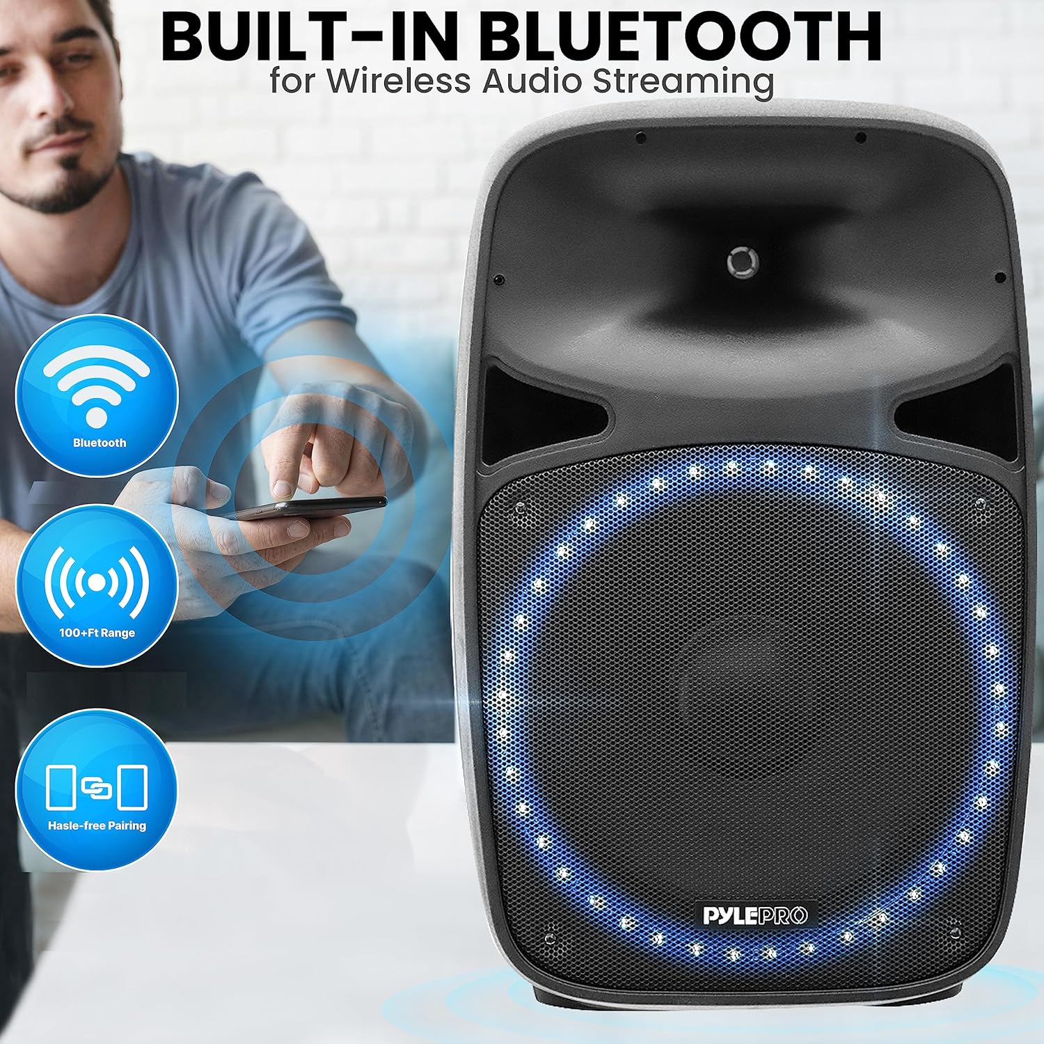 Pyle Powered Bluetooth PA Speaker Kit - Event Ready - Just Plug In and Play Active and Passive 350w Loudspeakers with Wired Microphone, Speaker Stands, Remote - MP3/USB/SD/AUX inputs - PPHP849KT