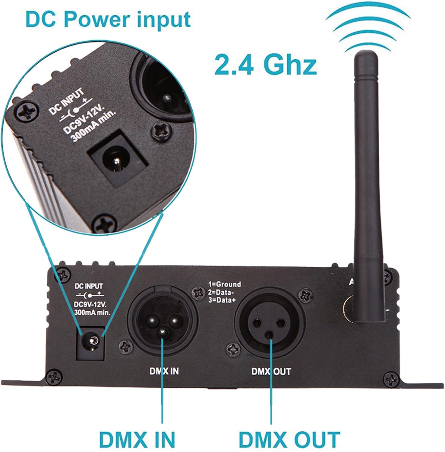 Lixada DMX 512 Controller 2.4G Wireless Transmitter Receiver LCD Display Power Adjustable Repeater Lighting Dimmer Controller for Disco DJ Party Light