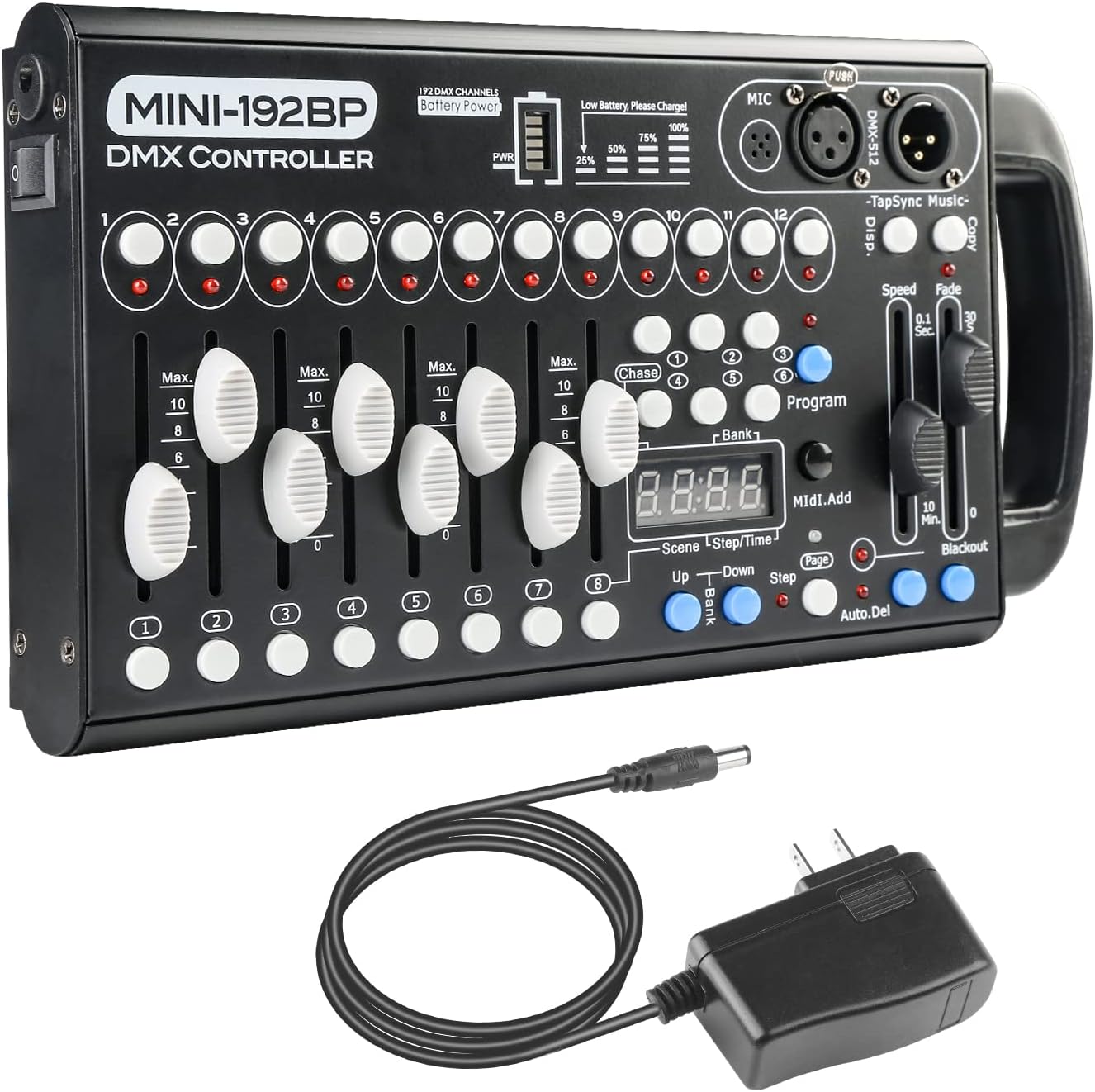 Battery Dmx Controller with Midi, Portable Dmx Controller for Moving Head Lights, Dmx 192 Controller Lighting Console, Dmx512 Controller with Built-in Battery