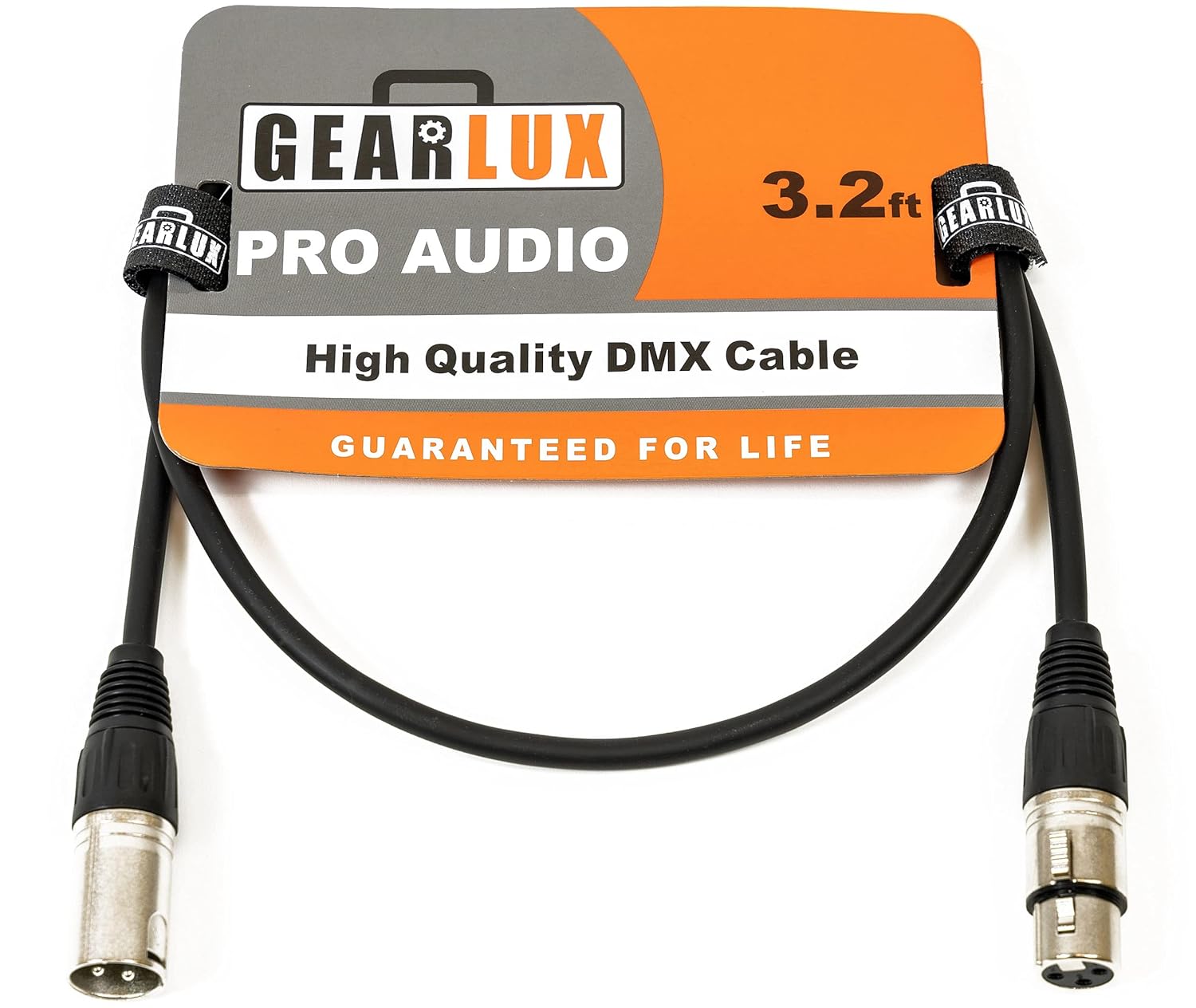 Gearlux DMX Cable, 3 Pin, Male to Female, 25 Feet - 2 Pack