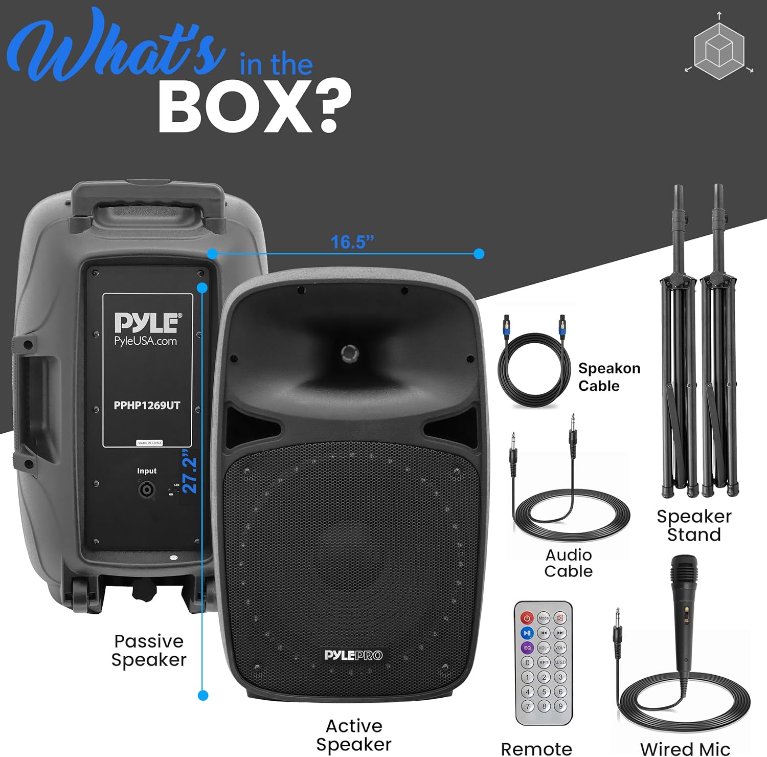 Pyle Powered Bluetooth PA Speaker Kit - Event Ready - Just Plug In and Play Active and Passive 350w Loudspeakers with Wired Microphone, Speaker Stands, Remote - MP3/USB/SD/AUX inputs - PPHP849KT