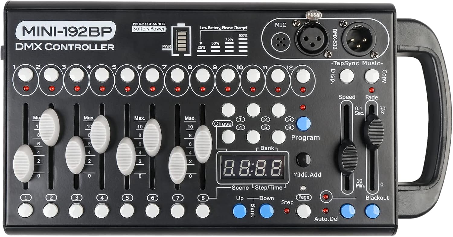 Battery Dmx Controller with Midi, Portable Dmx Controller for Moving Head Lights, Dmx 192 Controller Lighting Console, Dmx512 Controller with Built-in Battery
