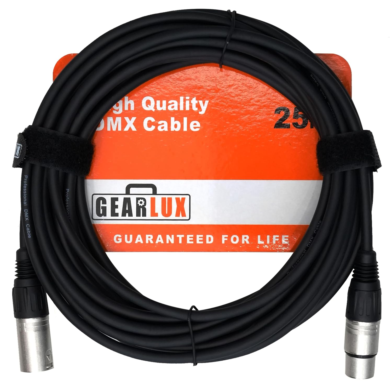Gearlux DMX Cable, 3 Pin, Male to Female, 25 Feet - 2 Pack