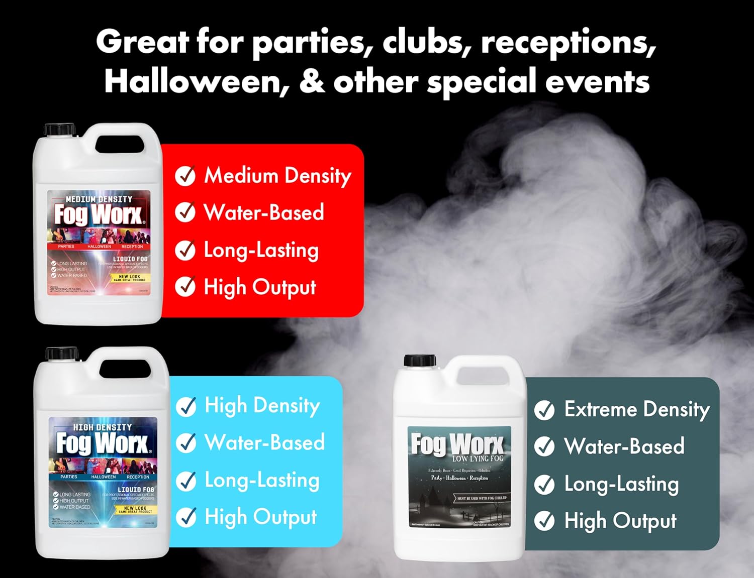 FogWorx Extreme High Density Fog Juice - Quart – 32 Fluid Ounces of Long Lasting, High Output, Odorless Water Based Machine Fluid for 400 to 1500 Watt Machines