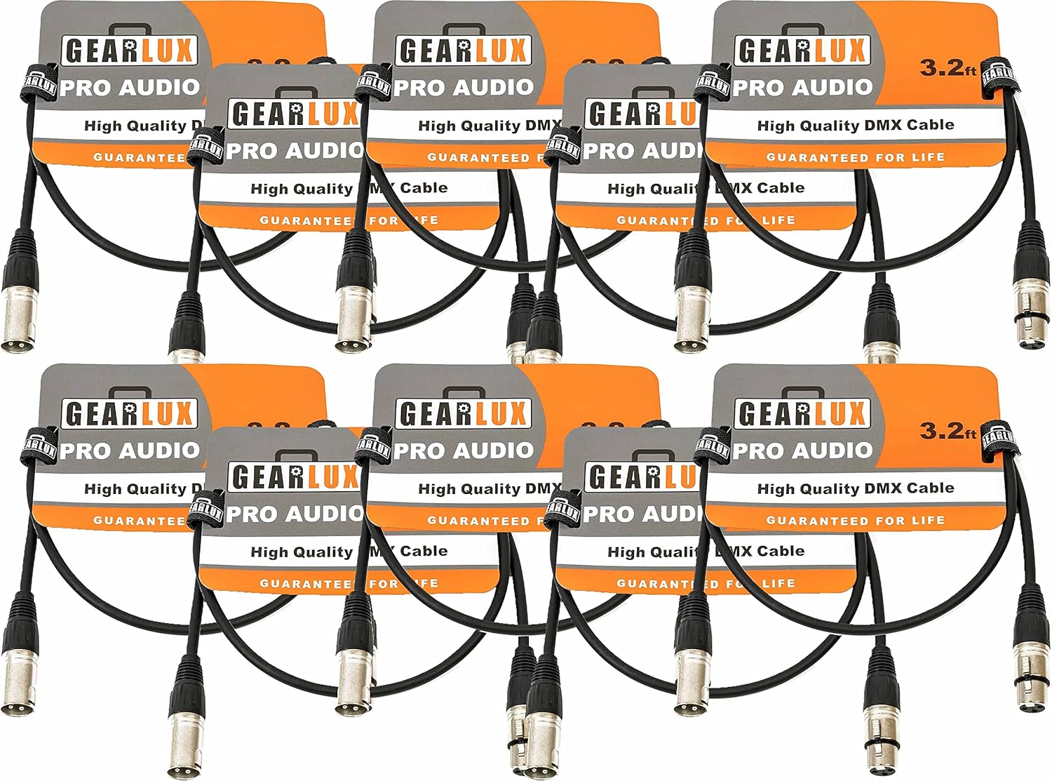 Gearlux DMX Cable, 3 Pin, Male to Female, 25 Feet - 2 Pack