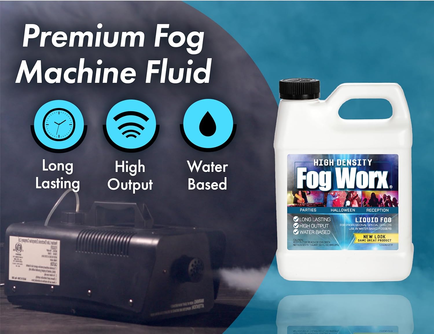 FogWorx Extreme High Density Fog Juice - Quart – 32 Fluid Ounces of Long Lasting, High Output, Odorless Water Based Machine Fluid for 400 to 1500 Watt Machines